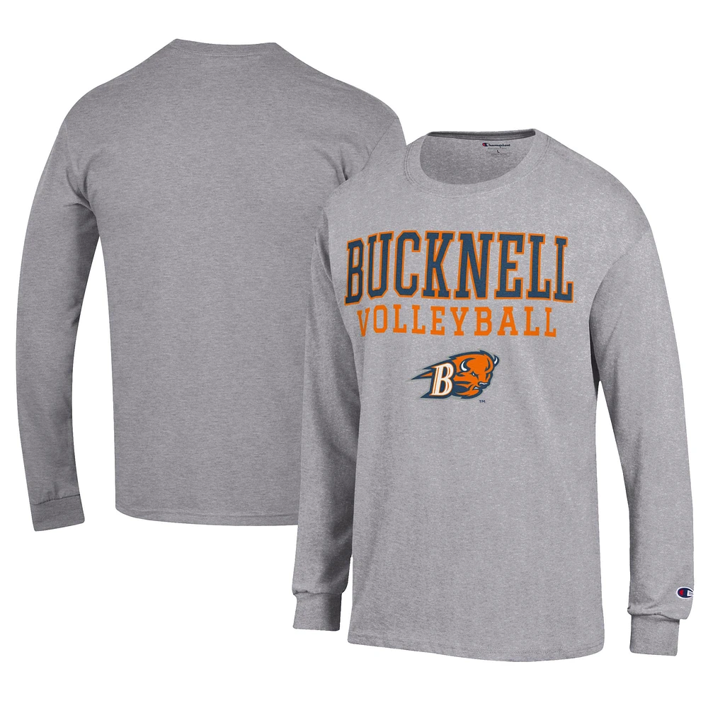 Men's Champion Gray Bucknell Bison Stacked Logo Volleyball Jersey Long Sleeve T-Shirt