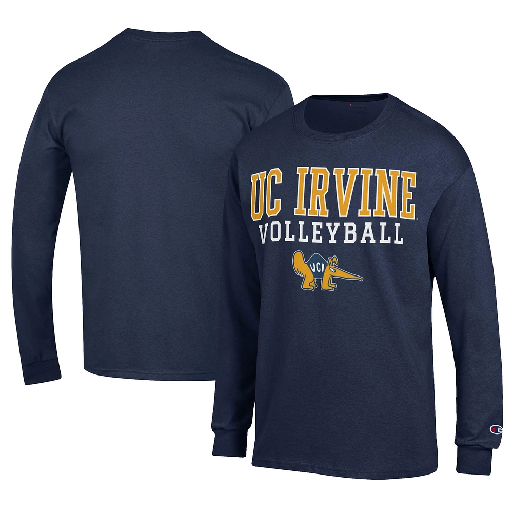 Men's Champion Navy UC Irvine Anteaters Stacked Logo Volleyball Jersey Long Sleeve T-Shirt