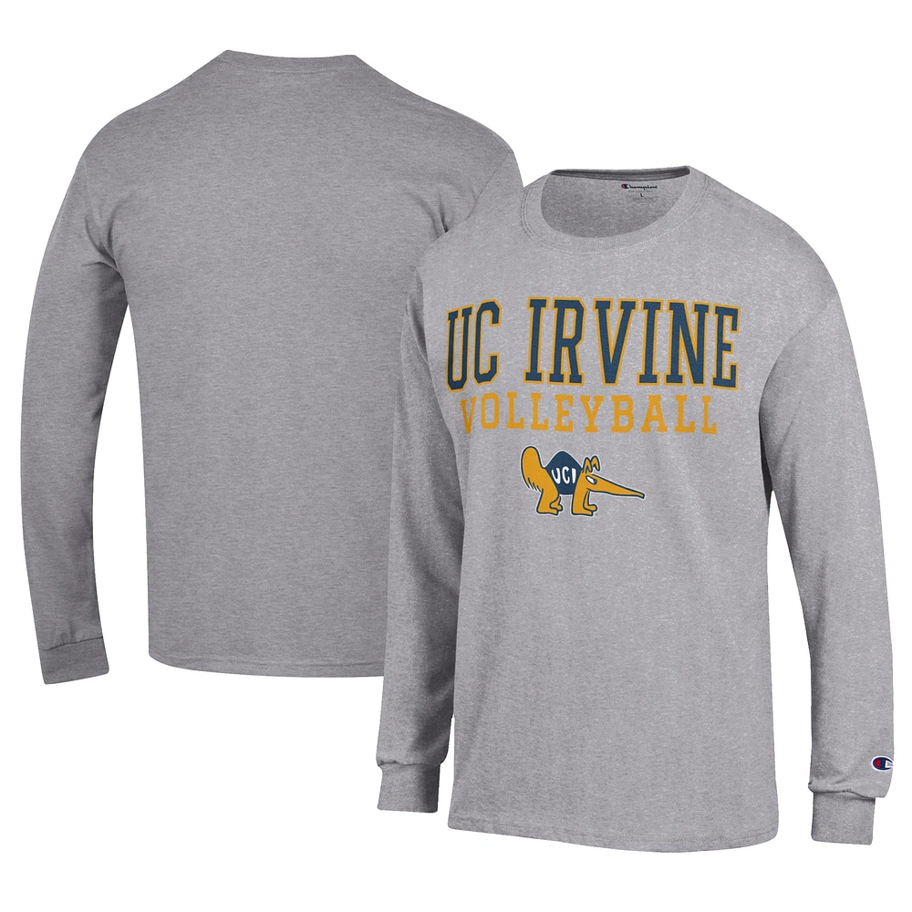 Men's Champion Gray UC Irvine Anteaters Stacked Logo Volleyball Jersey Long Sleeve T-Shirt