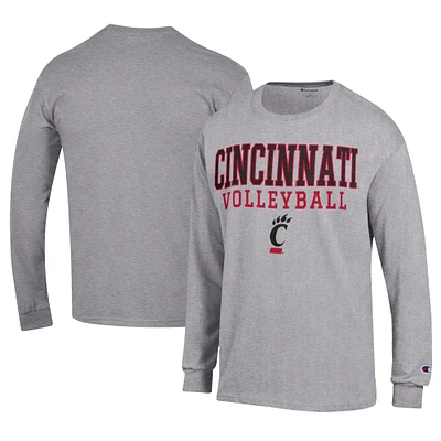 Men's Champion Gray Cincinnati Bearcats Stacked Logo Volleyball Jersey Long Sleeve T-Shirt