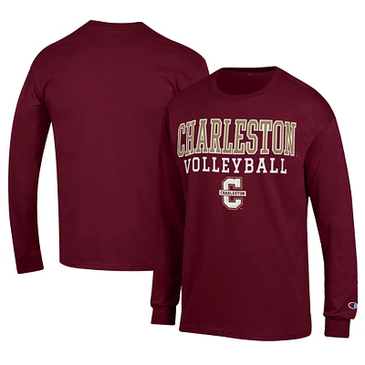 Men's Champion Maroon Charleston Cougars Stacked Logo Volleyball Jersey Long Sleeve T-Shirt