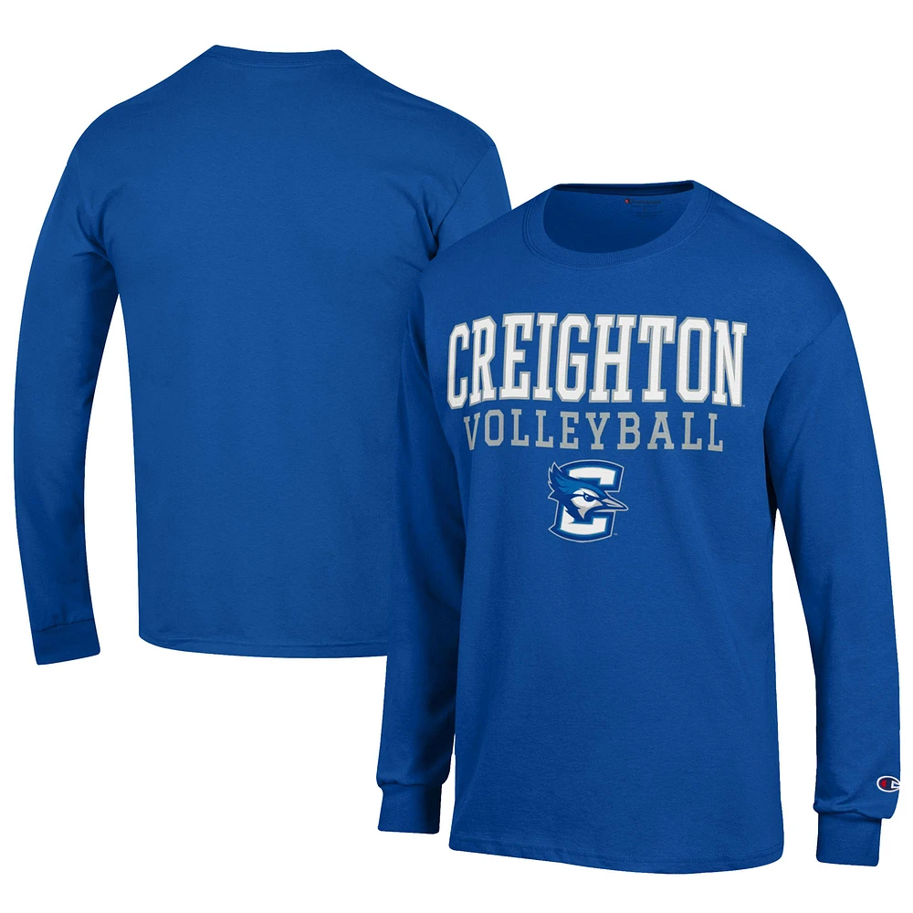 Men's Champion Blue Creighton Bluejays Stacked Logo Volleyball Jersey Long Sleeve T-Shirt