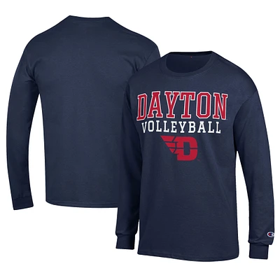 Men's Champion Navy Dayton Flyers Stacked Logo Volleyball Jersey Long Sleeve T-Shirt
