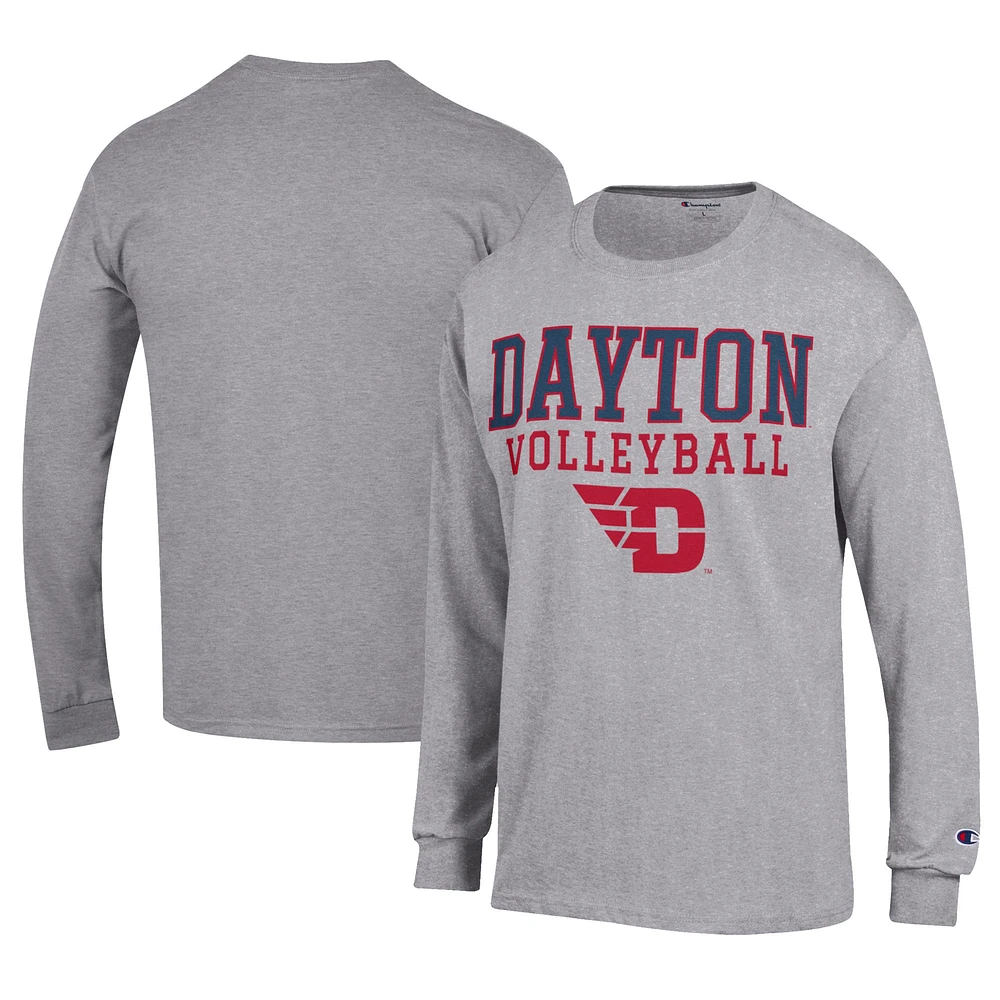 Men's Champion Gray Dayton Flyers Stacked Logo Volleyball Jersey Long Sleeve T-Shirt