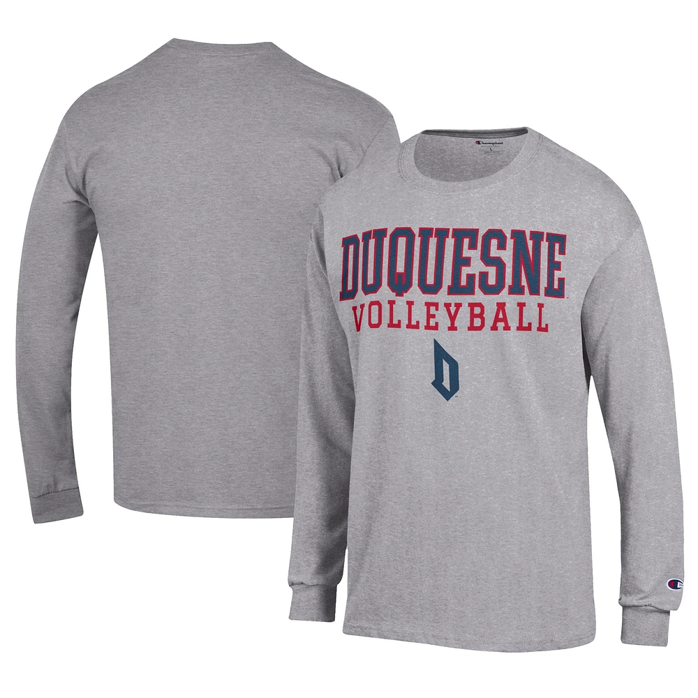 Men's Champion Gray Duquesne Dukes Stacked Logo Volleyball Jersey Long Sleeve T-Shirt