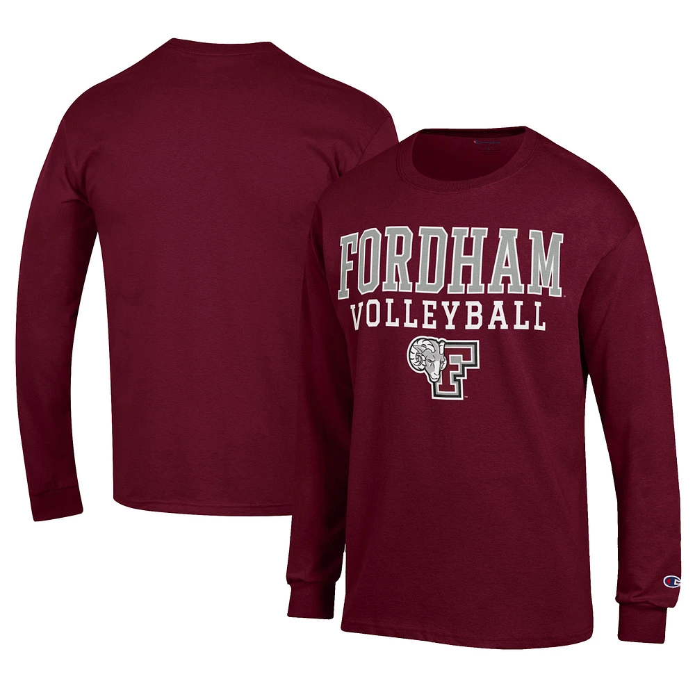 Men's Champion Maroon Fordham Rams Stacked Logo Volleyball Jersey Long Sleeve T-Shirt