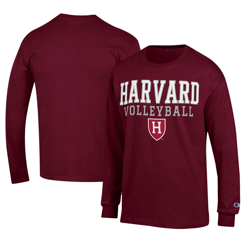 Men's Champion Crimson Harvard Stacked Logo Volleyball Jersey Long Sleeve T-Shirt