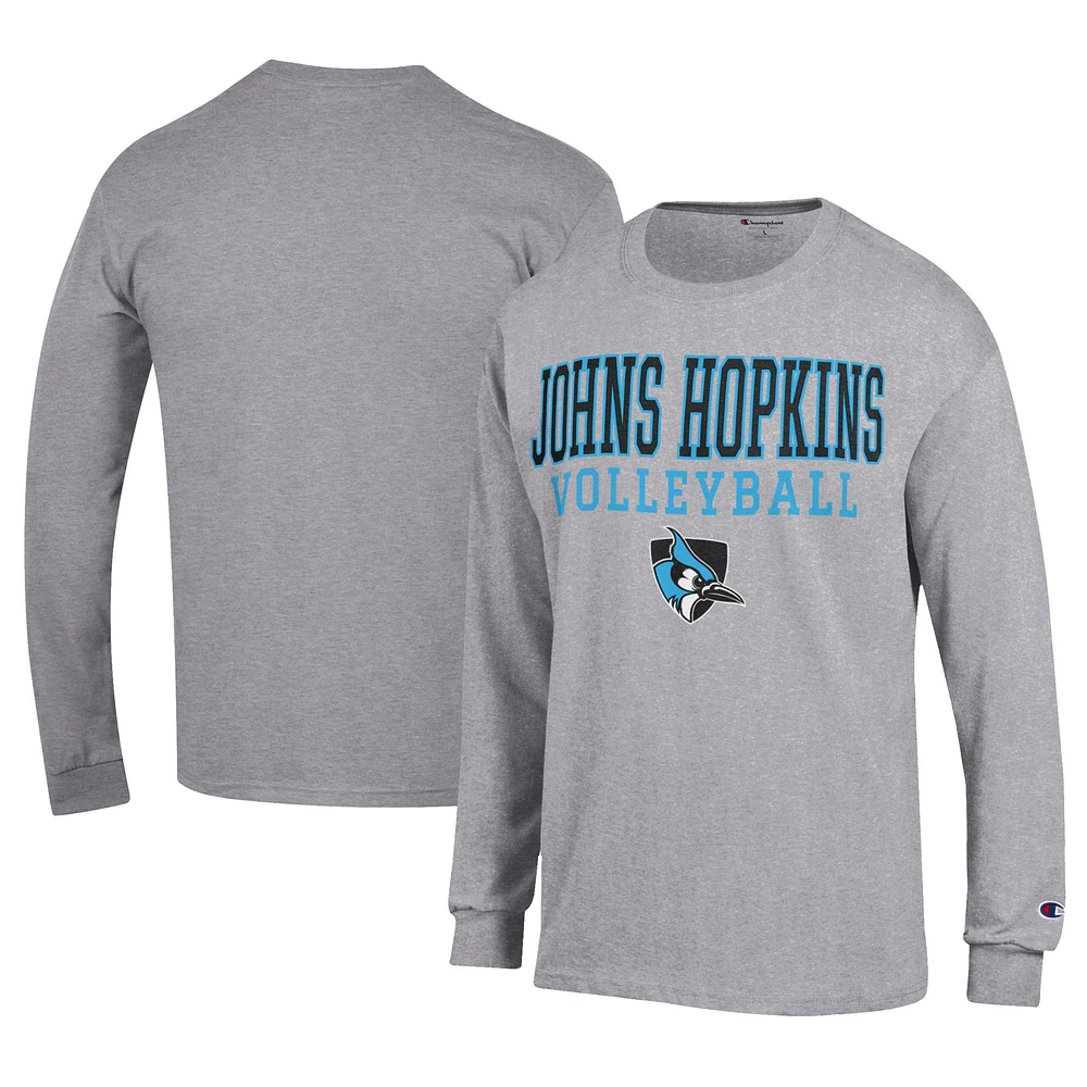Men's Champion Gray Johns Hopkins Blue Jays Stacked Logo Volleyball Jersey Long Sleeve T-Shirt