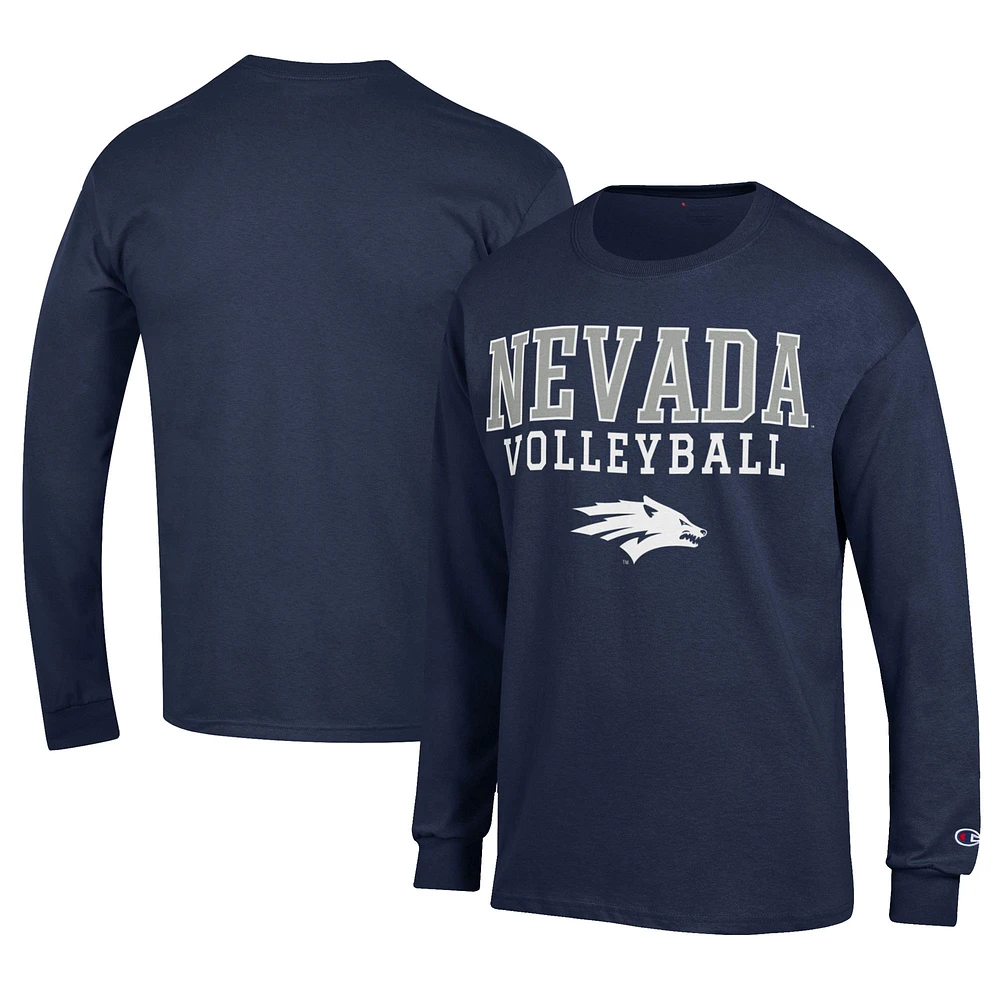 Men's Champion Navy Nevada Wolf Pack Stacked Logo Volleyball Jersey Long Sleeve T-Shirt