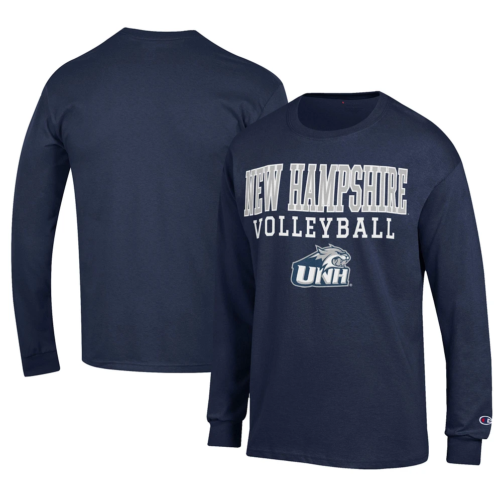 Men's Champion Navy New Hampshire Wildcats Stacked Logo Volleyball Jersey Long Sleeve T-Shirt