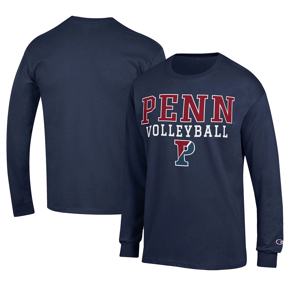 Men's Champion Navy Pennsylvania Quakers Stacked Logo Volleyball Jersey Long Sleeve T-Shirt