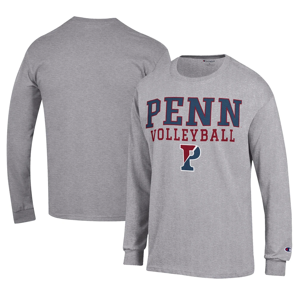 Men's Champion Gray Pennsylvania Quakers Stacked Logo Volleyball Jersey Long Sleeve T-Shirt
