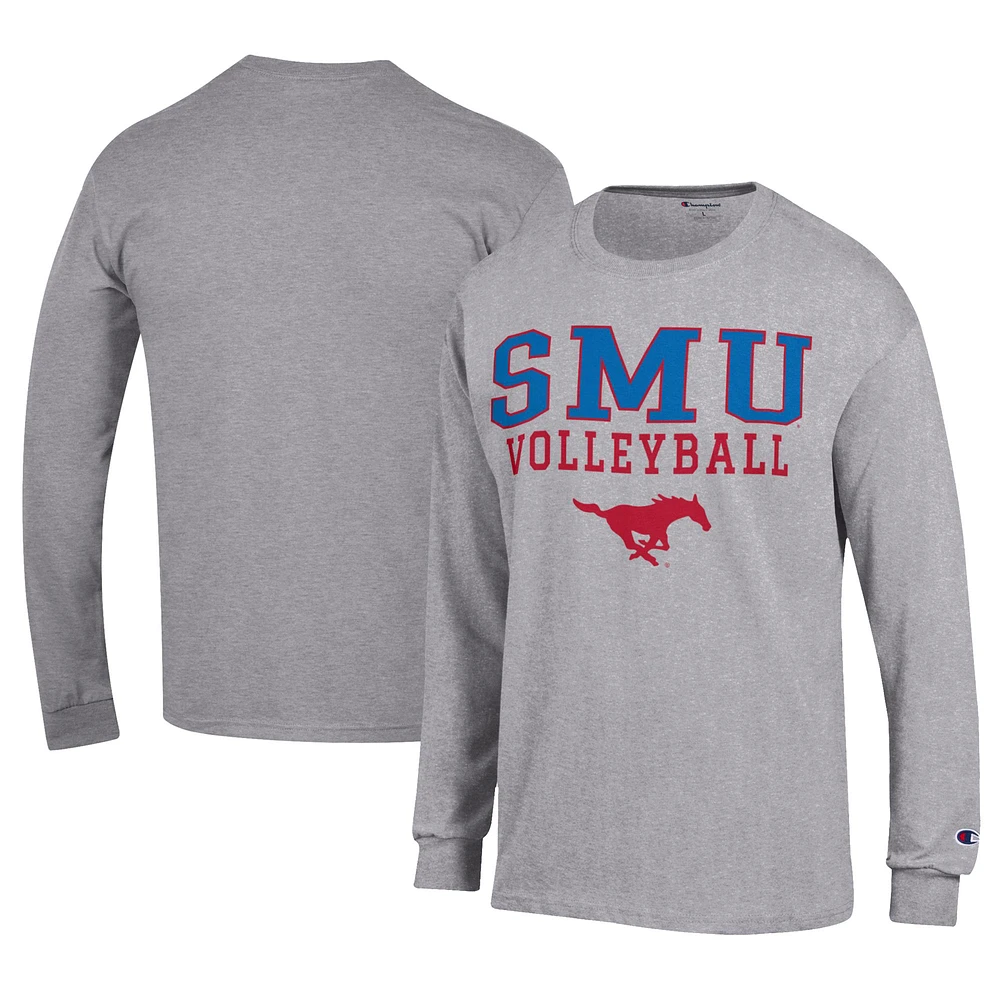 Men's Champion Gray SMU Mustangs Stacked Logo Volleyball Jersey Long Sleeve T-Shirt