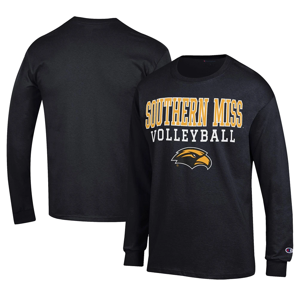 Men's Champion Black Southern Miss Golden Eagles Stacked Logo Volleyball Jersey Long Sleeve T-Shirt