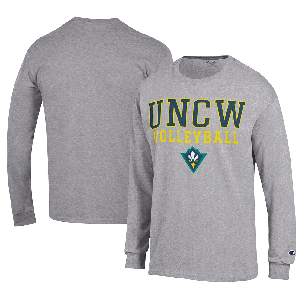 Men's Champion Gray UNC Wilmington Seahawks Stacked Logo Volleyball Jersey Long Sleeve T-Shirt