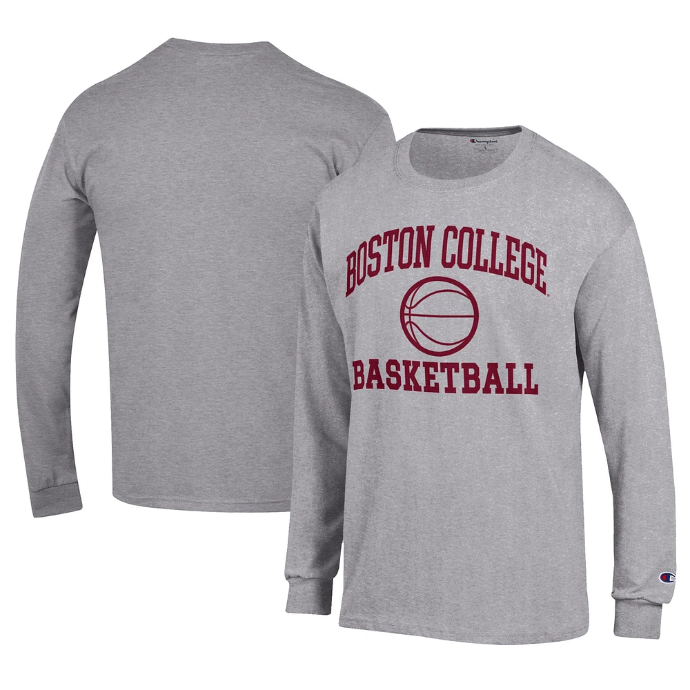 Men's Champion Gray Boston College Eagles Icon Logo Basketball Jersey Long Sleeve T-Shirt