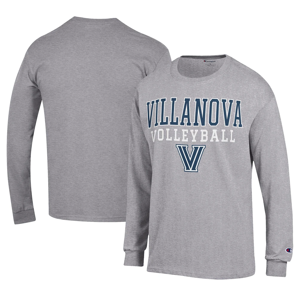 Men's Champion Gray Villanova Wildcats Stacked Logo Volleyball Jersey Long Sleeve T-Shirt