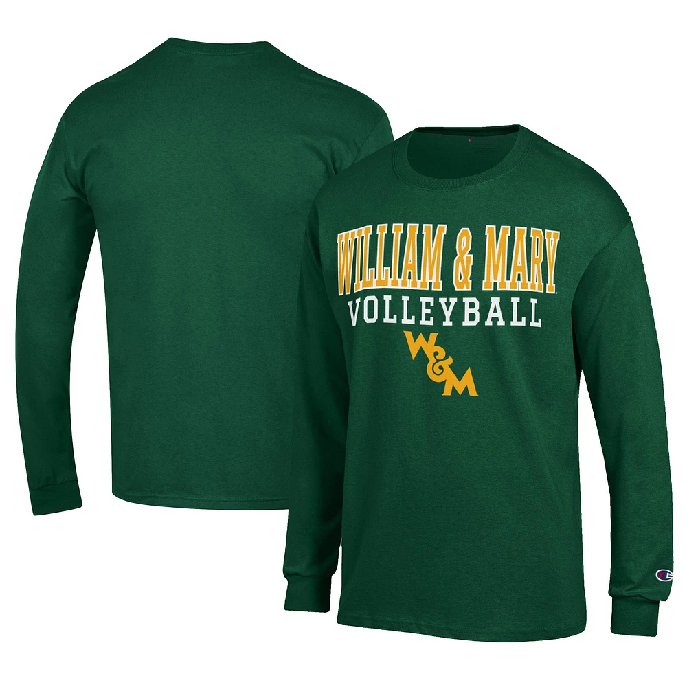 Men's Champion Green William & Mary Tribe Stacked Logo Volleyball Jersey Long Sleeve T-Shirt
