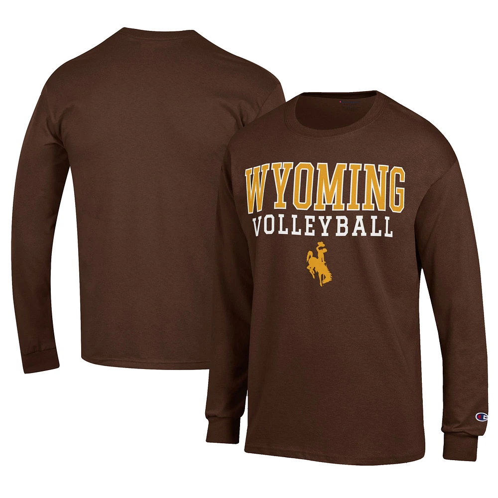 Men's Champion Brown Wyoming Cowboys Stacked Logo Volleyball Jersey Long Sleeve T-Shirt