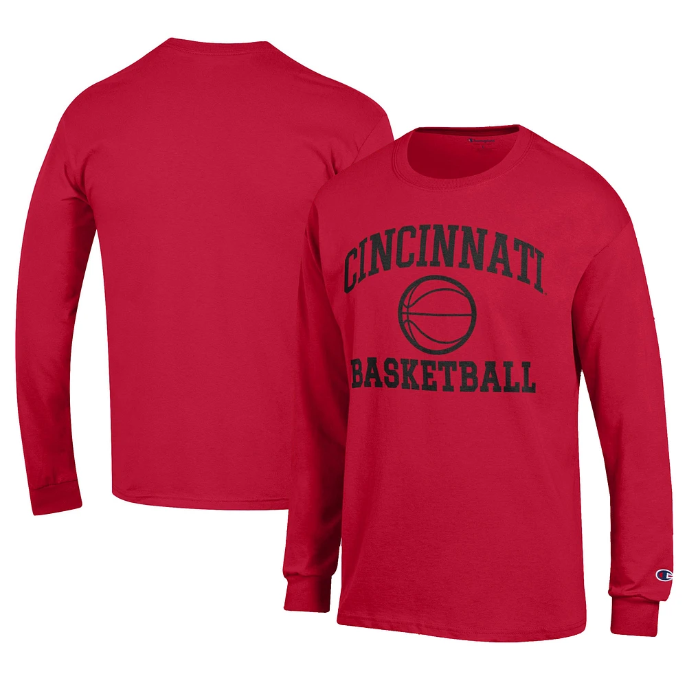 Men's Champion Red Cincinnati Bearcats Icon Logo Basketball Jersey Long Sleeve T-Shirt