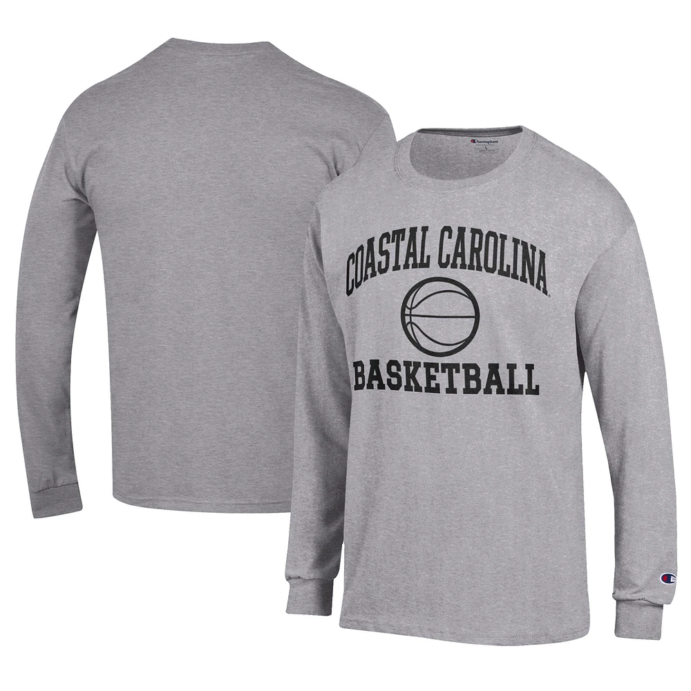 Men's Champion Gray Coastal Carolina Chanticleers Icon Logo Basketball Jersey Long Sleeve T-Shirt