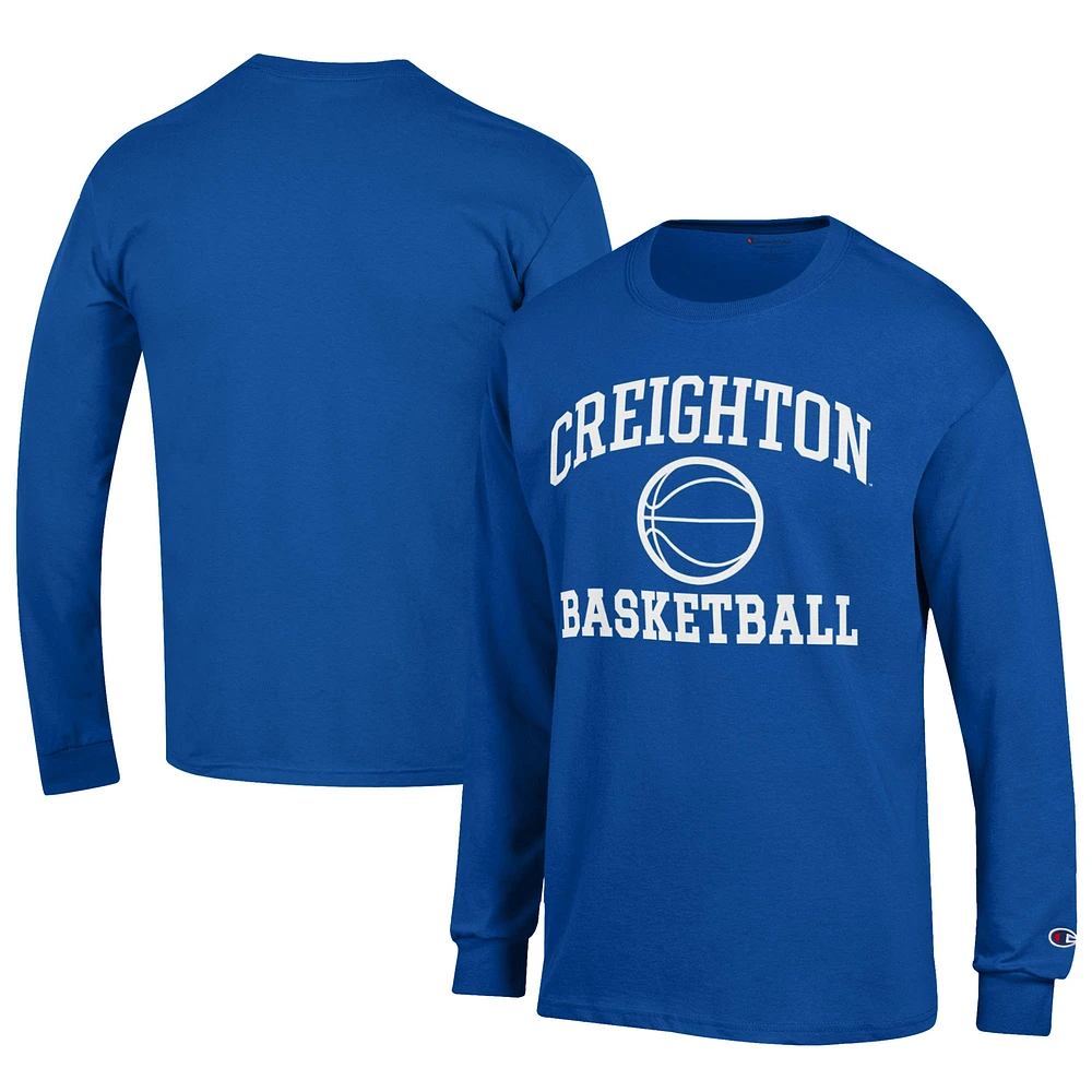 Men's Champion Blue Creighton Bluejays Icon Logo Basketball Jersey Long Sleeve T-Shirt
