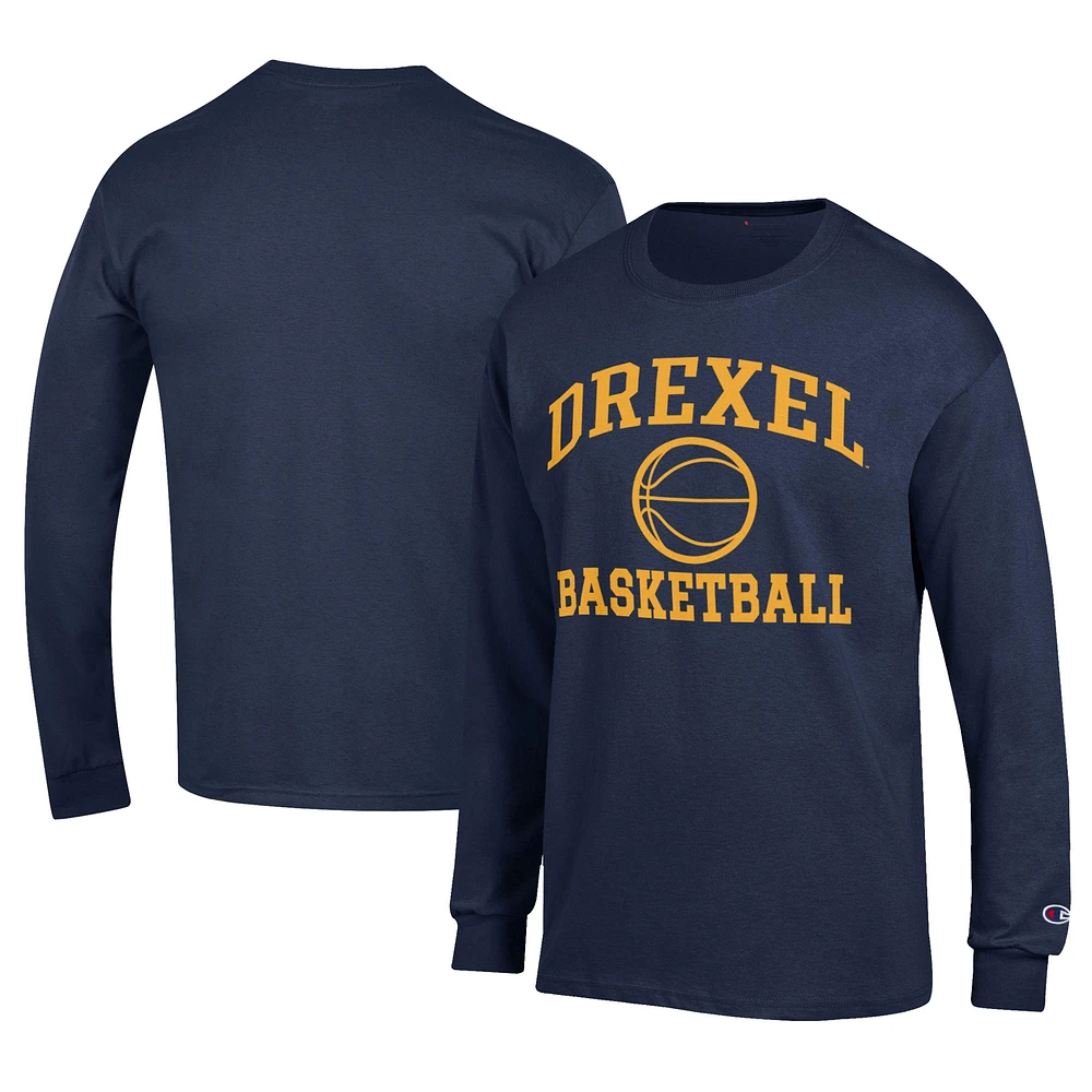 Men's Champion Navy Drexel Dragons Icon Logo Basketball Jersey Long Sleeve T-Shirt
