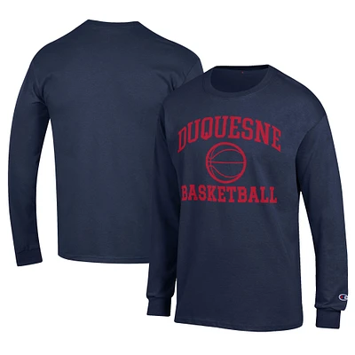 Men's Champion Navy Duquesne Dukes Icon Logo Basketball Jersey Long Sleeve T-Shirt