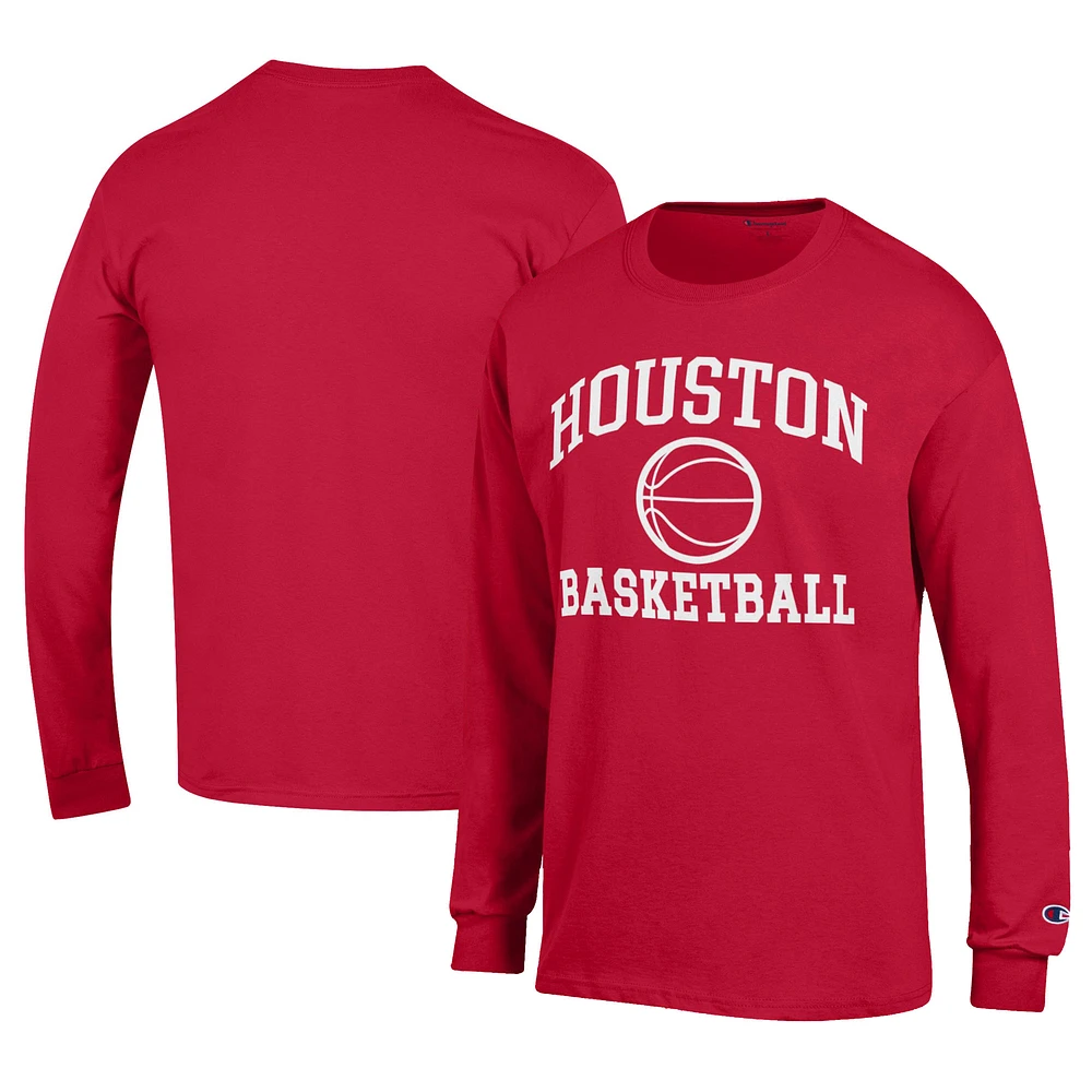 Men's Champion Red Houston Cougars Icon Logo Basketball Jersey Long Sleeve T-Shirt