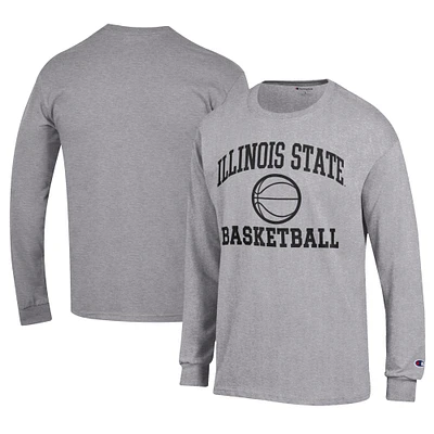 Men's Champion Gray Illinois State Redbirds Icon Logo Basketball Jersey Long Sleeve T-Shirt