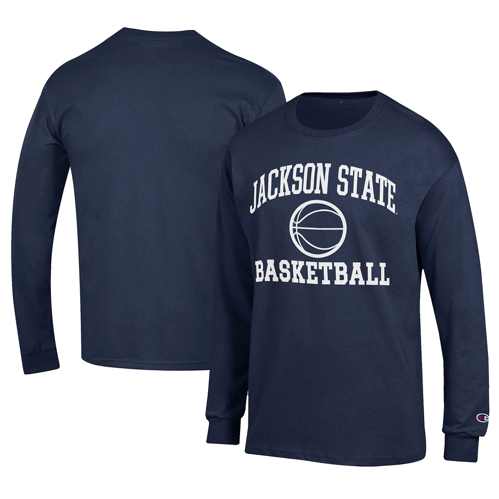Men's Champion Navy Jackson State Tigers Icon Logo Basketball Jersey Long Sleeve T-Shirt