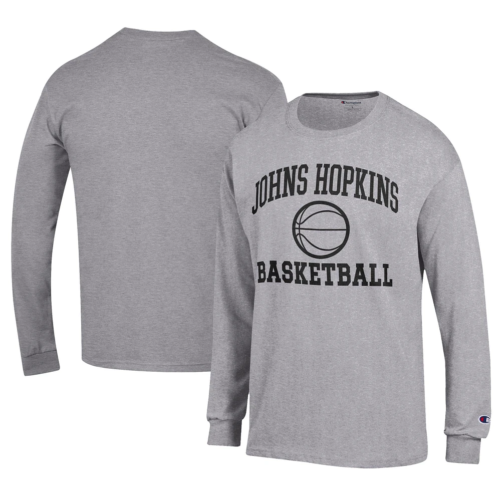 Men's Champion Gray Johns Hopkins Blue Jays Icon Logo Basketball Jersey Long Sleeve T-Shirt