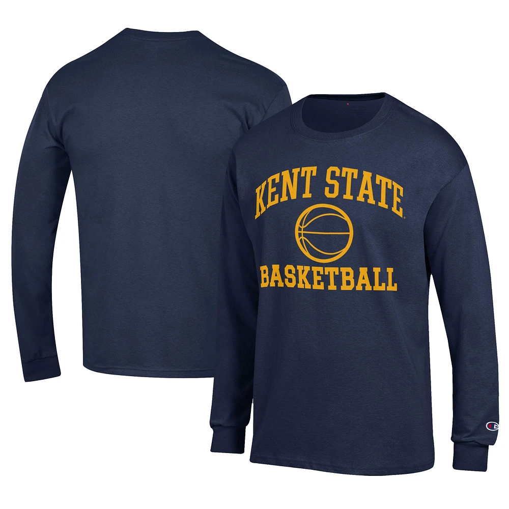 Men's Champion Navy Kent State Golden Flashes Icon Logo Basketball Jersey Long Sleeve T-Shirt