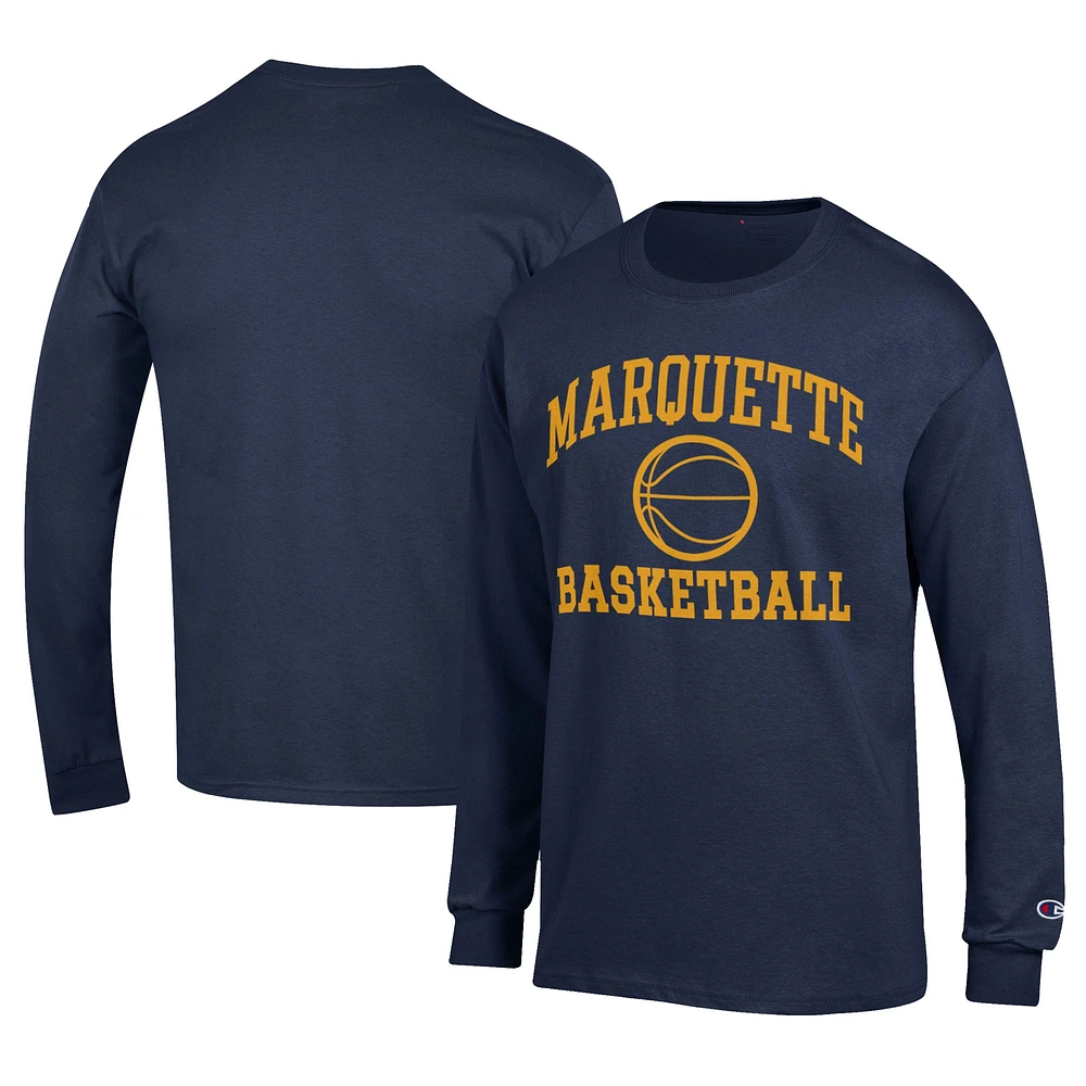 Men's Champion Navy Marquette Golden Eagles Icon Logo Basketball Jersey Long Sleeve T-Shirt