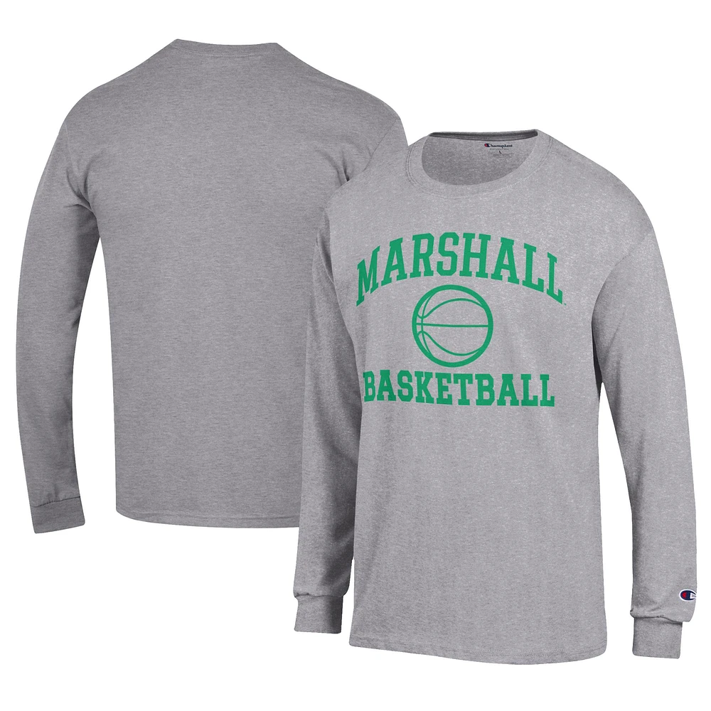Men's Champion Gray Marshall Thundering Herd Icon Logo Basketball Jersey Long Sleeve T-Shirt