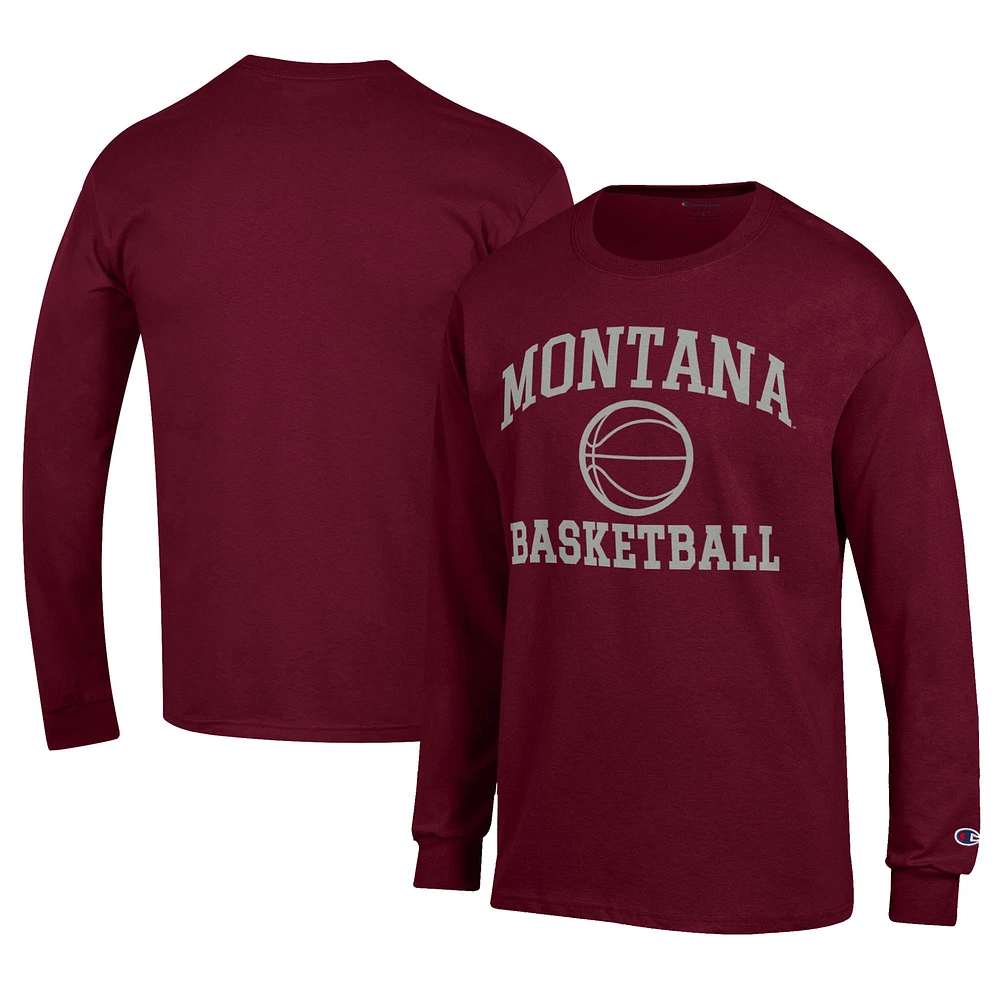 Men's Champion Maroon Montana Grizzlies Icon Logo Basketball Jersey Long Sleeve T-Shirt
