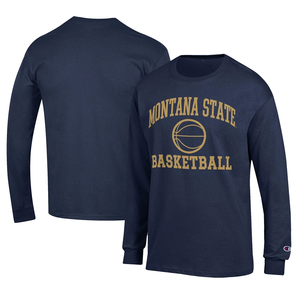 Men's Champion Navy Montana State Bobcats Icon Logo Basketball Jersey Long Sleeve T-Shirt
