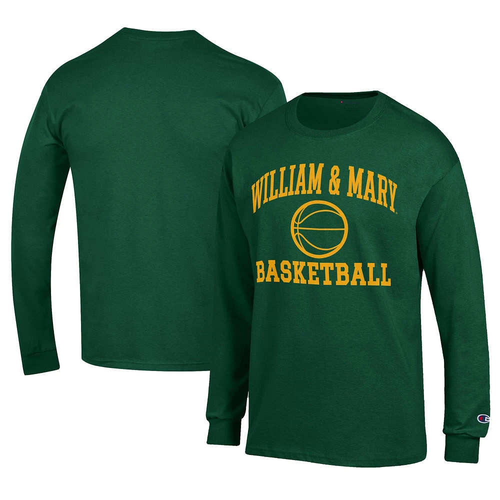 Men's Champion Green William & Mary Tribe Icon Logo Basketball Jersey Long Sleeve T-Shirt