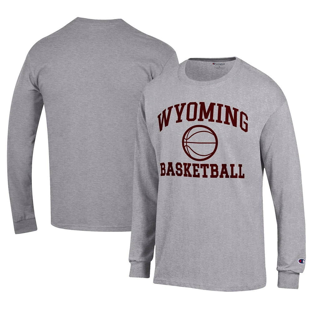Men's Champion Gray Wyoming Cowboys Icon Logo Basketball Jersey Long Sleeve T-Shirt