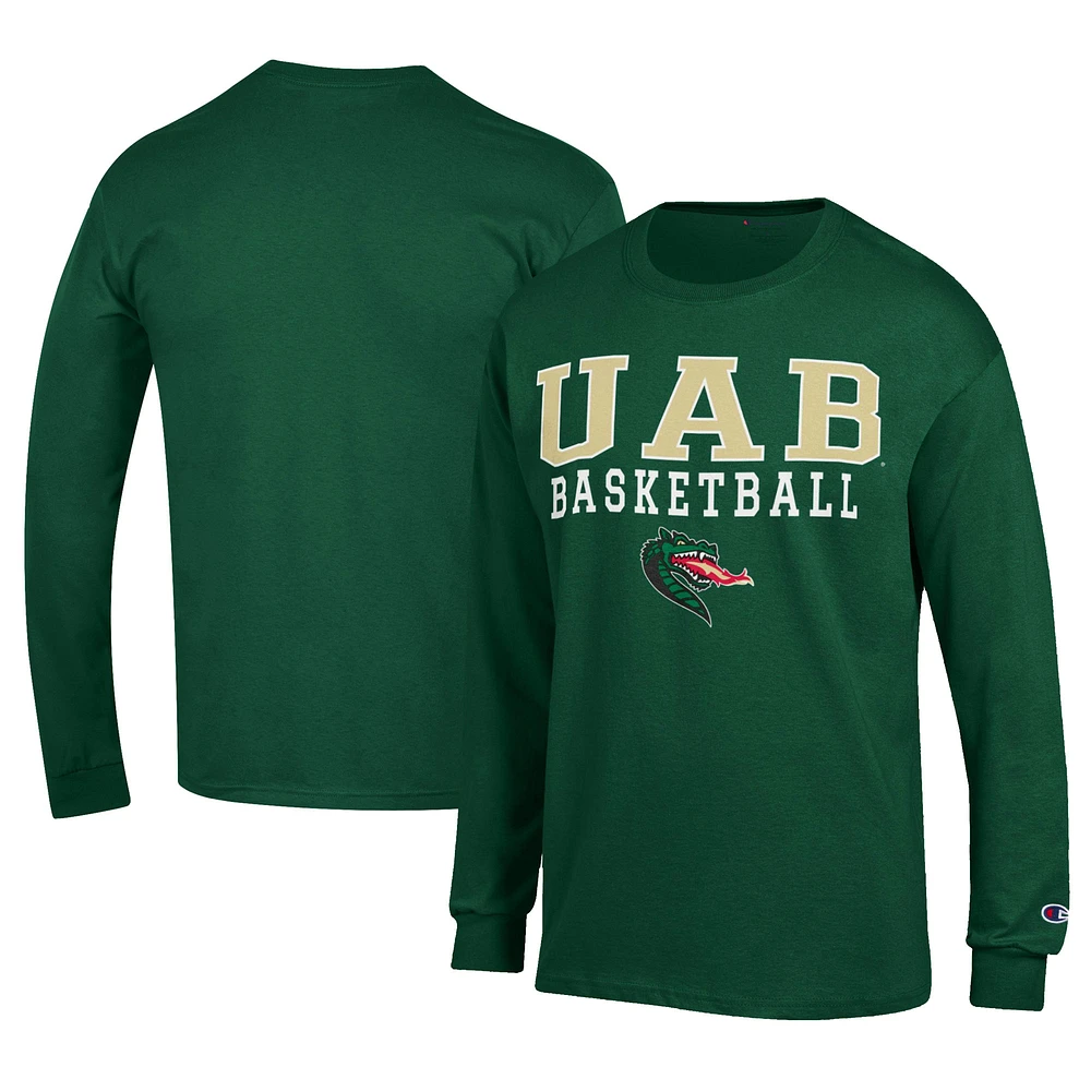 Men's Champion Green UAB Blazers Icon Logo Basketball Jersey Long Sleeve T-Shirt