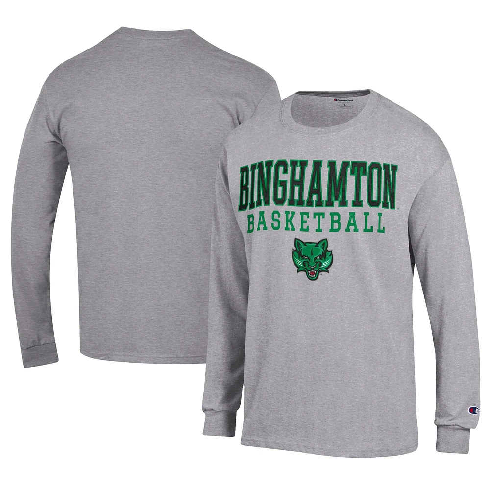 Men's Champion Gray Binghamton Bearcats Icon Logo Basketball Jersey Long Sleeve T-Shirt