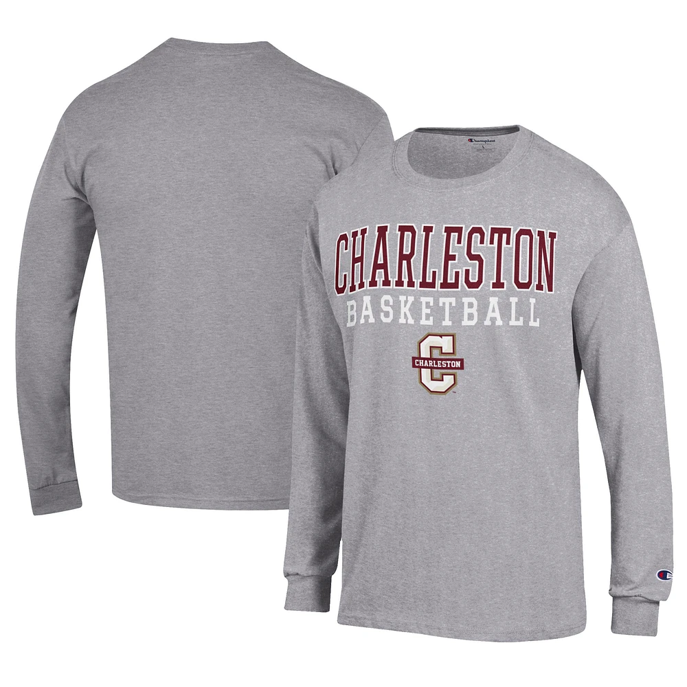 Men's Champion Gray Charleston Cougars Icon Logo Basketball Jersey Long Sleeve T-Shirt