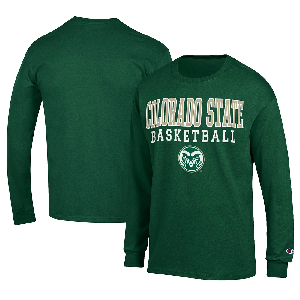 Men's Champion Green Colorado State Rams Icon Logo Basketball Jersey Long Sleeve T-Shirt