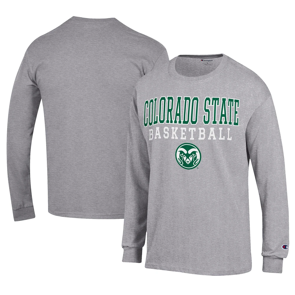 Men's Champion Gray Colorado State Rams Icon Logo Basketball Jersey Long Sleeve T-Shirt