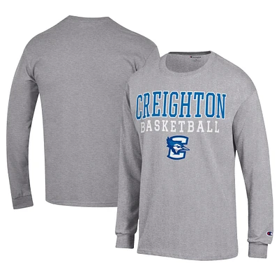 Men's Champion Gray Creighton Bluejays Icon Logo Basketball Jersey Long Sleeve T-Shirt
