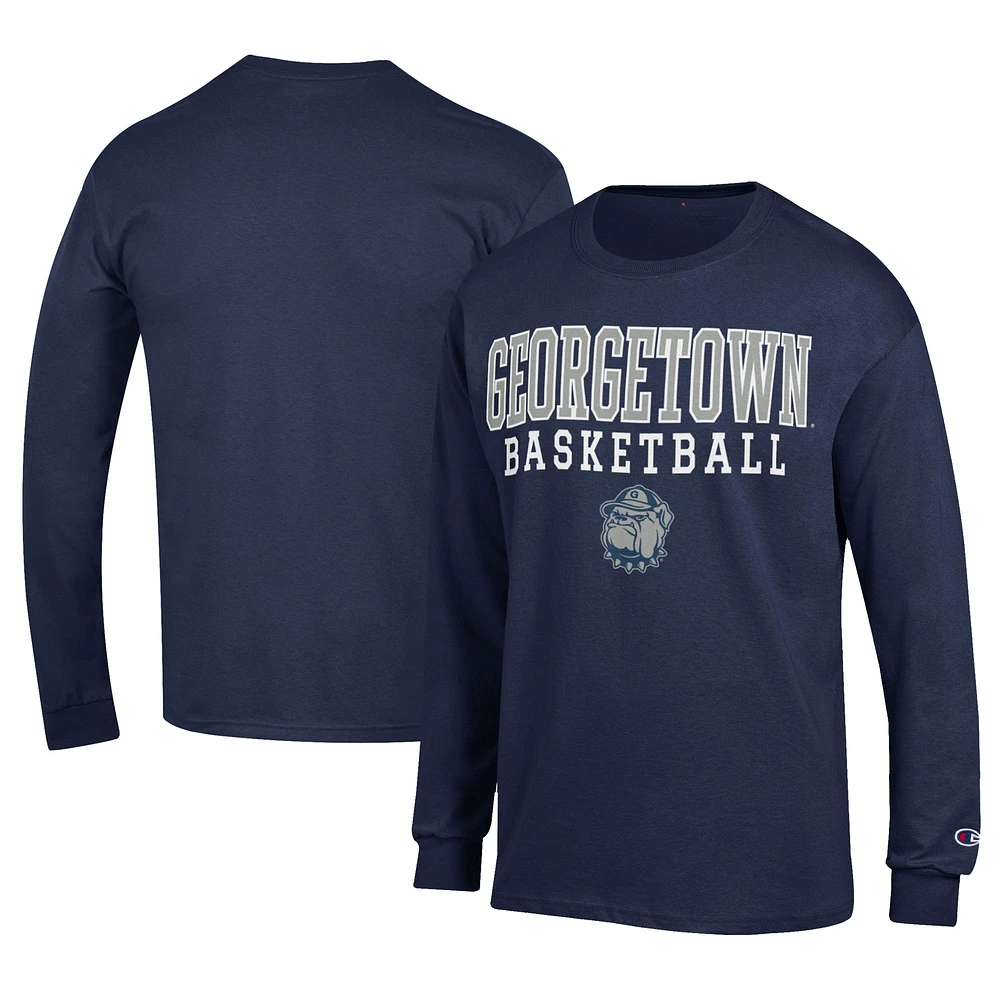 Men's Champion Navy Georgetown Hoyas Icon Logo Basketball Jersey Long Sleeve T-Shirt