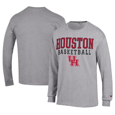 Men's Champion Gray Houston Cougars Icon Logo Basketball Jersey Long Sleeve T-Shirt