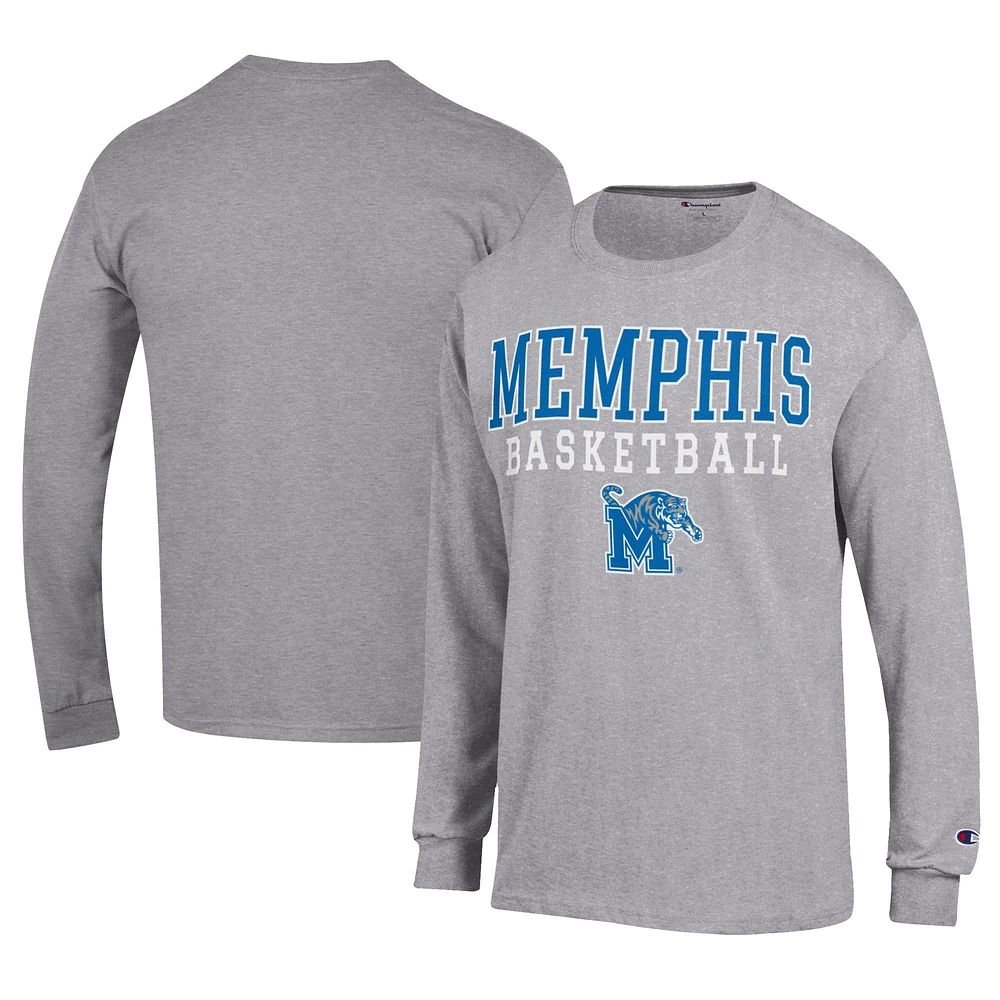 Men's Champion Gray Memphis Tigers Icon Logo Basketball Jersey Long Sleeve T-Shirt