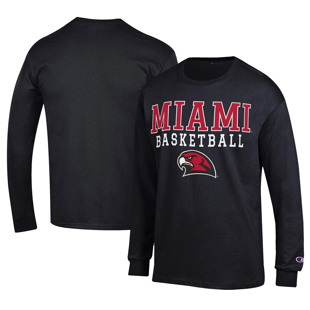 Men's Champion Black Miami University RedHawks Icon Logo Basketball Jersey Long Sleeve T-Shirt