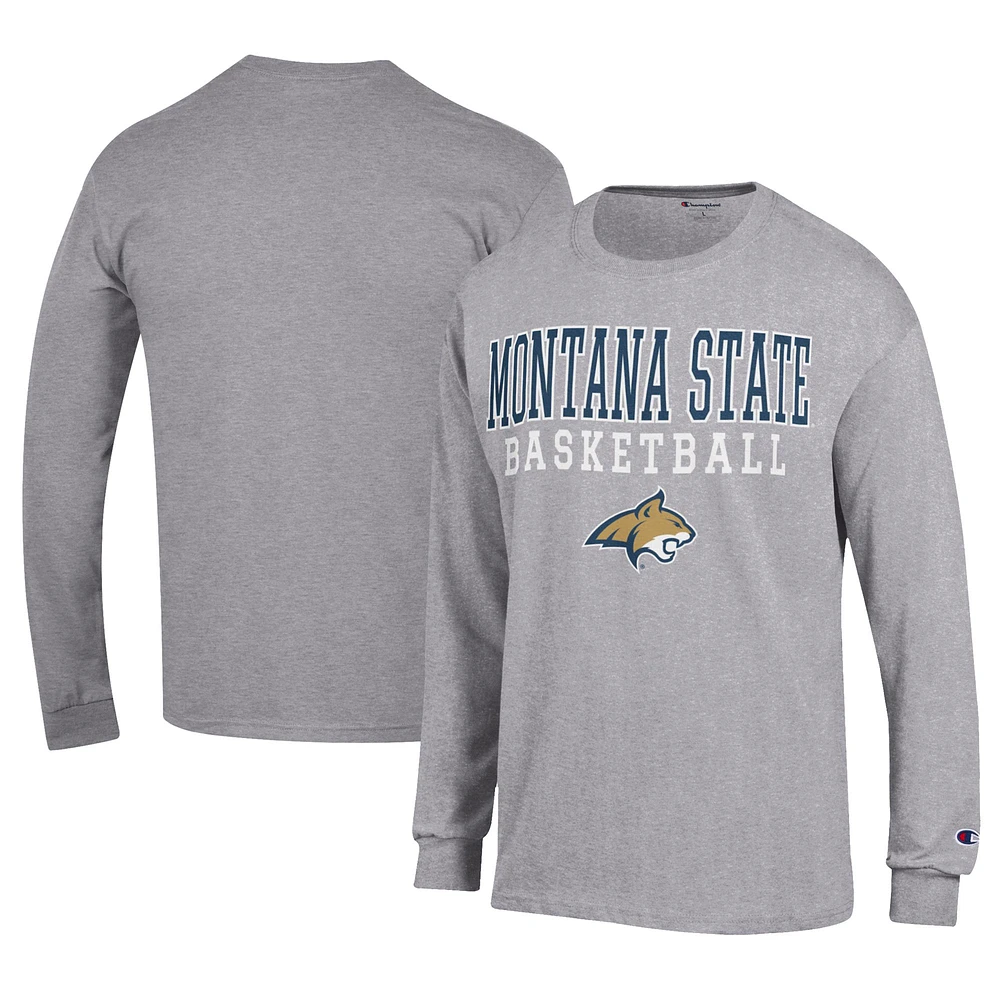 Men's Champion Gray Montana State Bobcats Icon Logo Basketball Jersey Long Sleeve T-Shirt